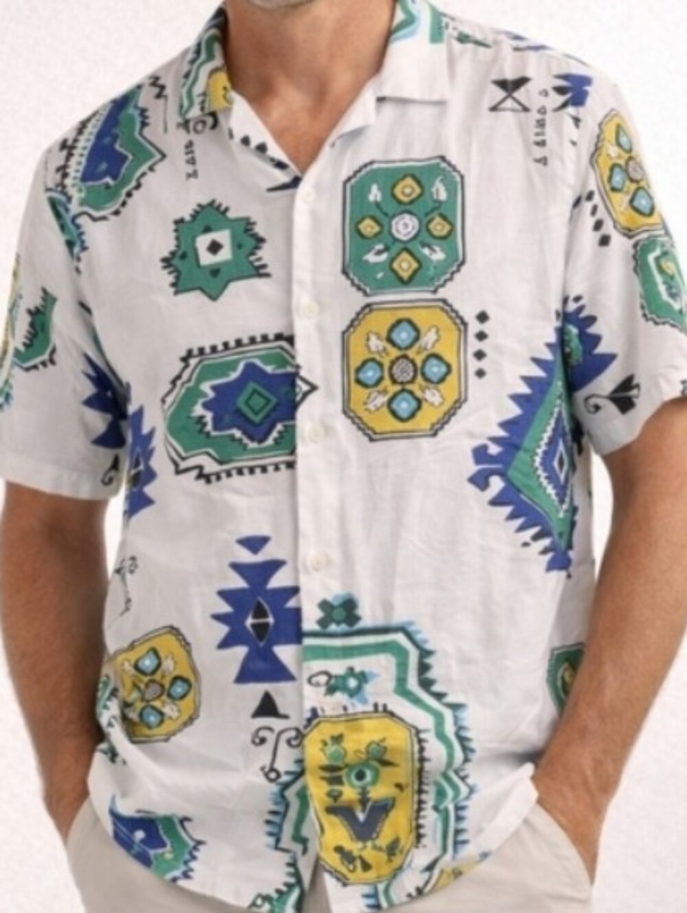 Denim & Flower Ricky Singh Short Sleeve Button Front Summer Shirt Large